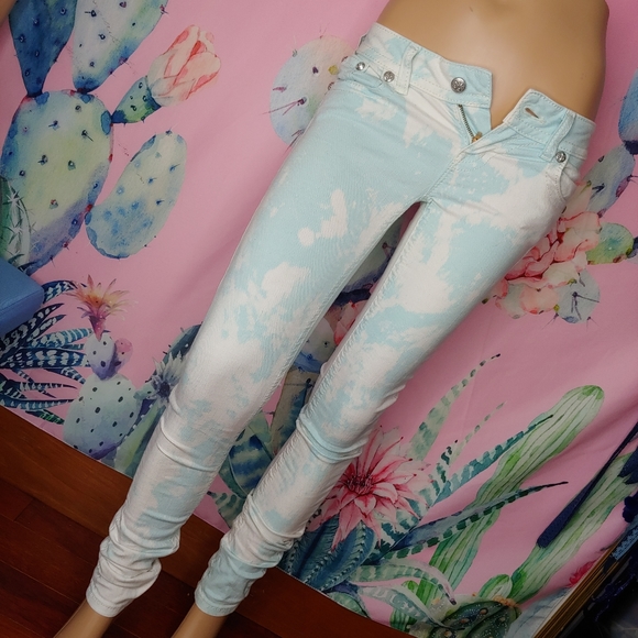 Miss Me × saucy moonchild • Bling Rhinestone Tie Dye Blue Denim Skinny Jean 26 - Picture 6 of 13